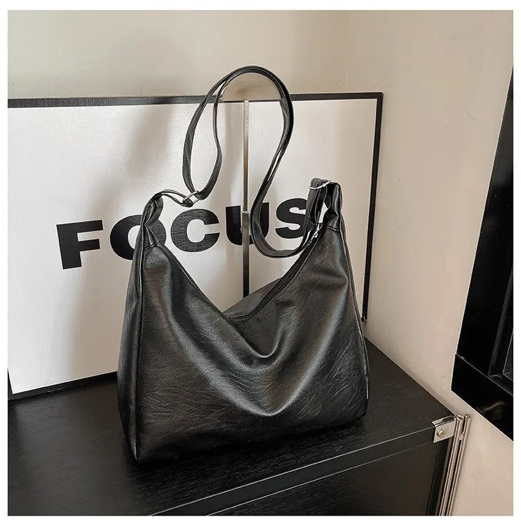 Vintage Leather Large Capacity Tote Crossbody Bag for Women