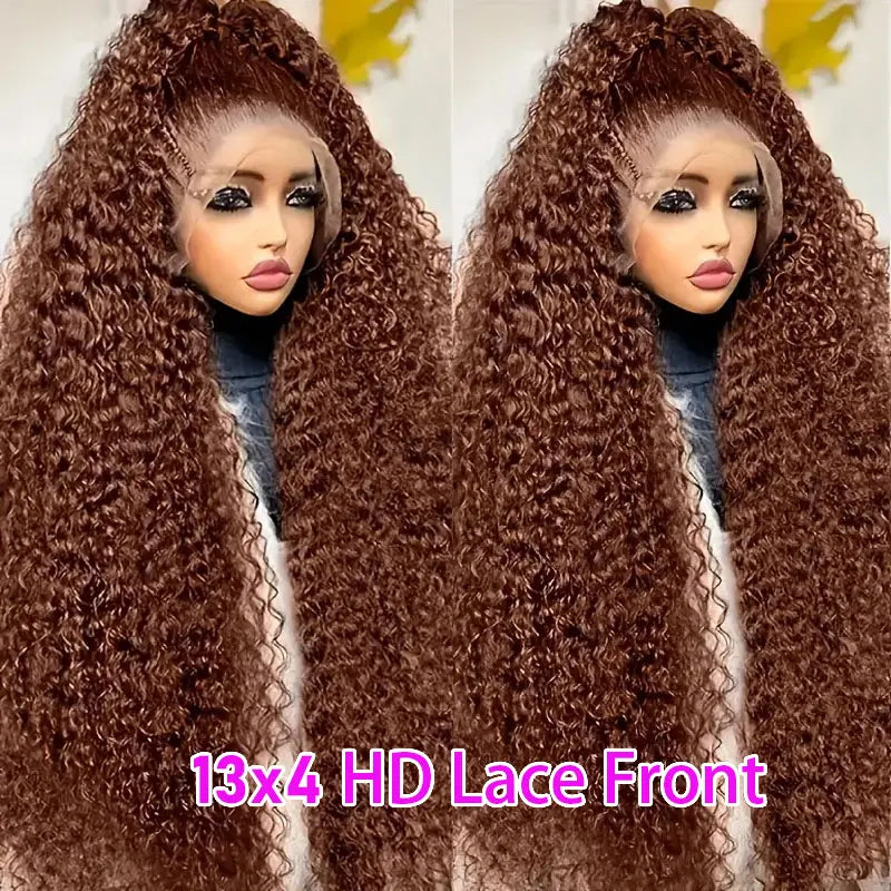 Women's Chocolate Brown Deep Wave Human Hair Lace Front Wig