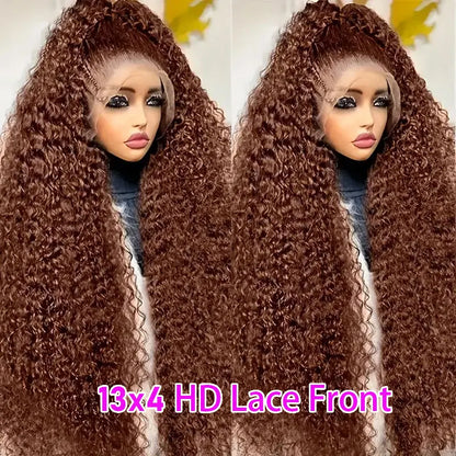 Women's Chocolate Brown Deep Wave Human Hair Lace Front Wig