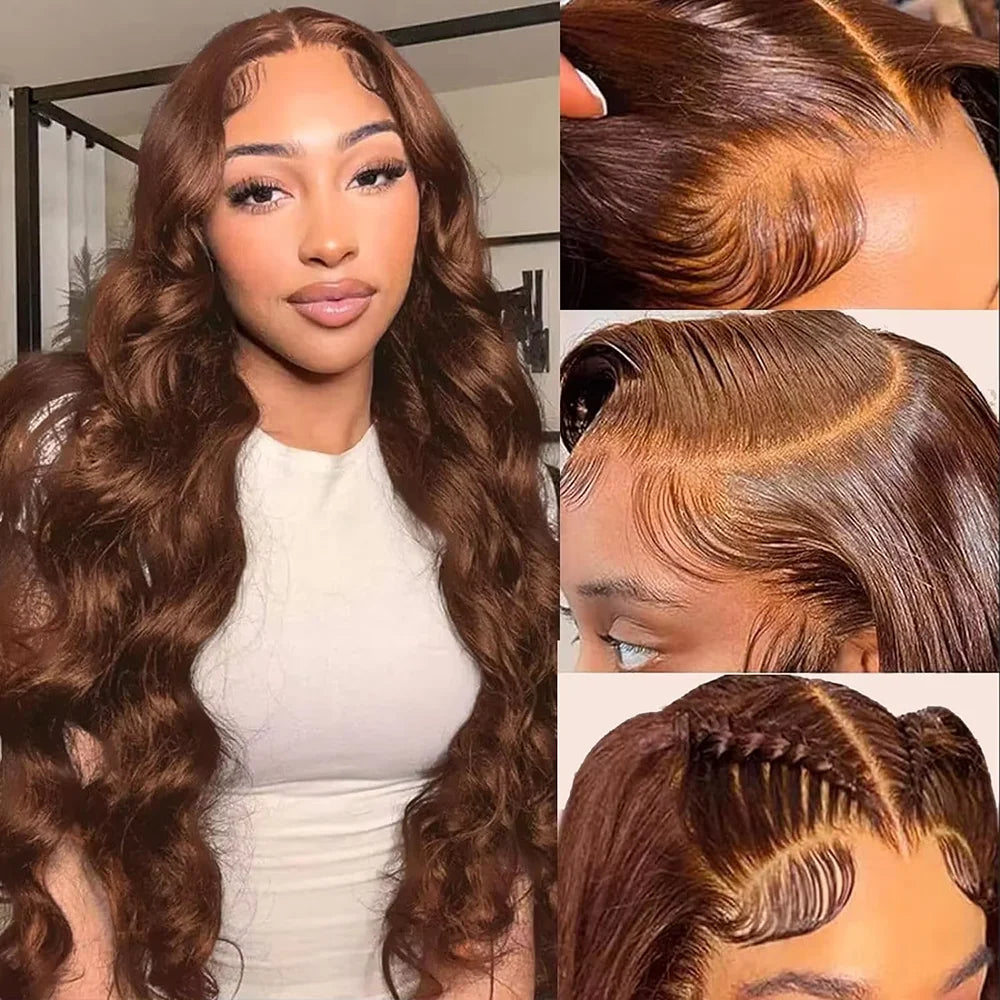 Women's 46 Inch Chocolate Brown Body Wave HD Lace Front Human Hair Wig