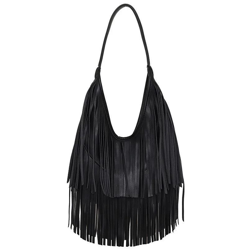 Women’s PU Leather Tassel Shoulder Hobo Bag Lightweight Casual Handbag