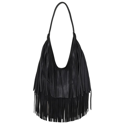 Women’s PU Leather Tassel Shoulder Hobo Bag Lightweight Casual Handbag