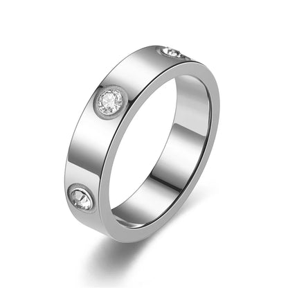 Classic Stainless Steel Diamond Ring for Men & Women Size 5–11