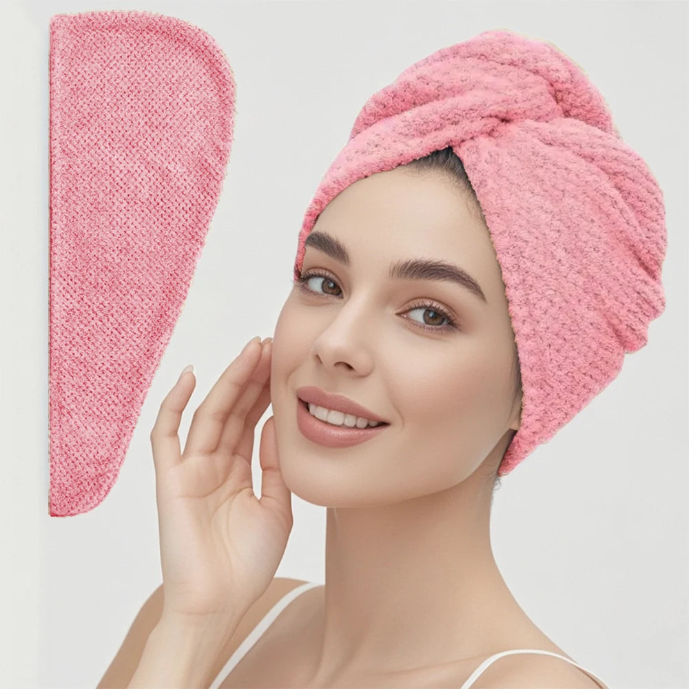 Absorbent Microfiber Hair Towel Wrap with Button for Women