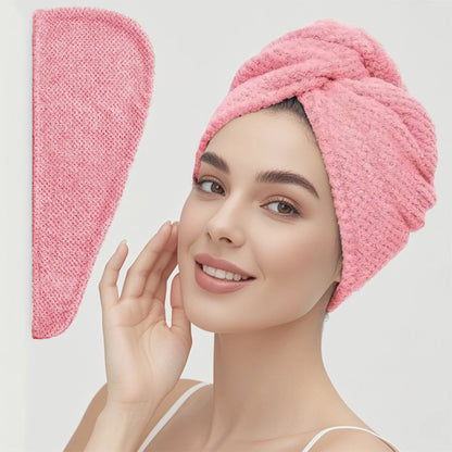 Absorbent Microfiber Hair Towel Wrap with Button for Women