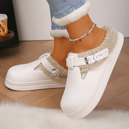 Women's Waterproof EVA Furry Mule Slippers with Buckle