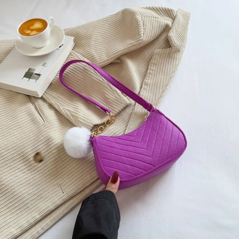 Mini Felt Crescent Shoulder Bag for Women Fashion Handbag