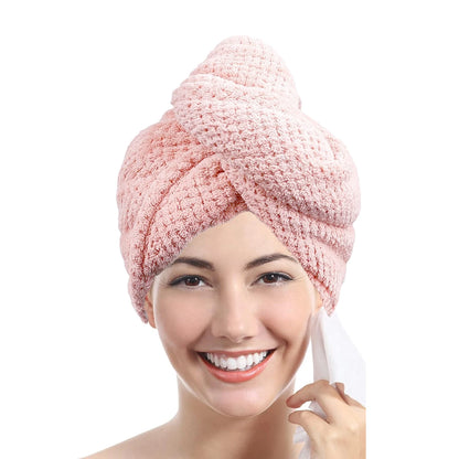 Absorbent Microfiber Hair Towel Wrap with Button for Women