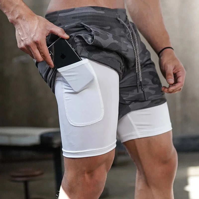 Men's Camo 2 in 1 Quick Dry Running Shorts