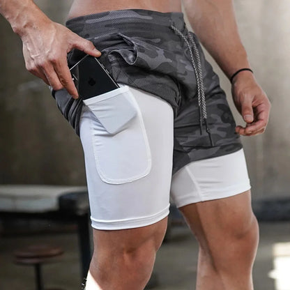 Men's Camo 2 in 1 Quick Dry Running Shorts