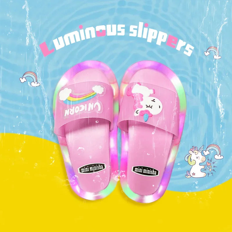 Kids Cartoon Unicorn Light Up Slippers for Boys & Girls