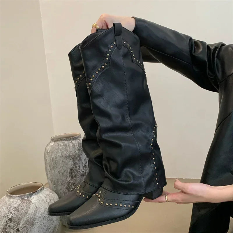 Women's Retro Square Heel Cowgirl Boots