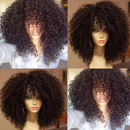 16 Inch Afro Kinky Curly Wig with Bangs for Women