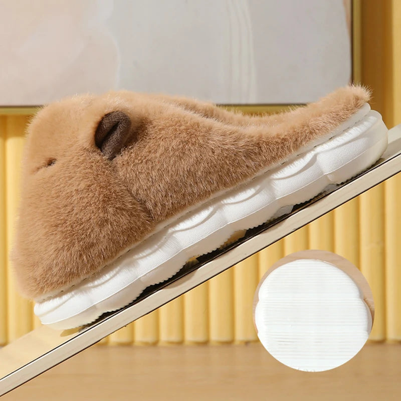 Cute Capybara Plush Slippers for Women Warm Non Slip Winter Home Shoes
