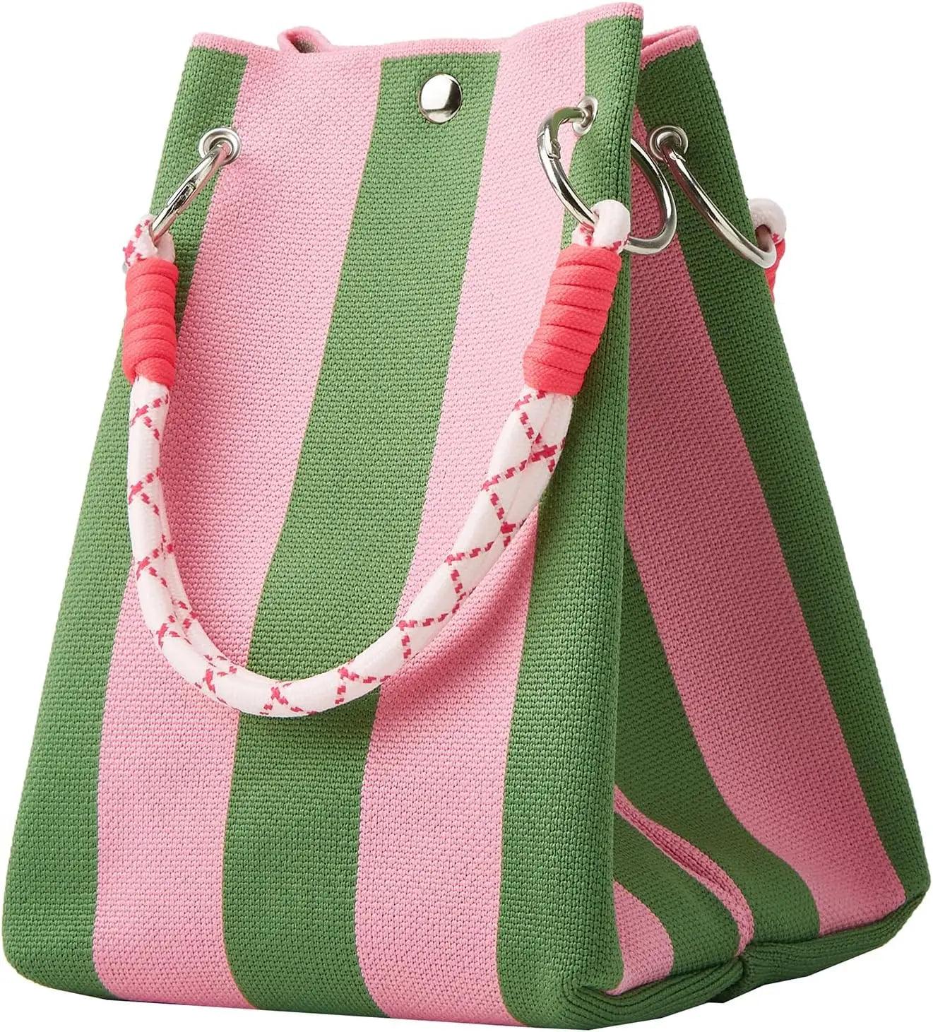 Mini Knit Striped Bucket Tote Bag for Women Summer Handbag