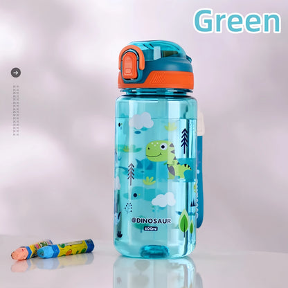 600ml Leak Proof Dinosaur Kids Water Bottle with Straw