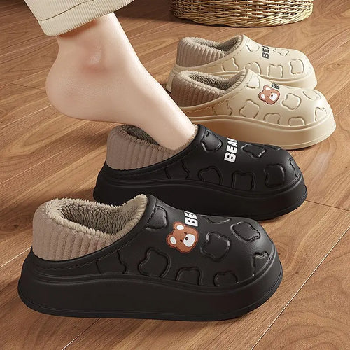 Waterproof Plush Winter Slippers for Men & Women Warm Non Slip Home Shoes