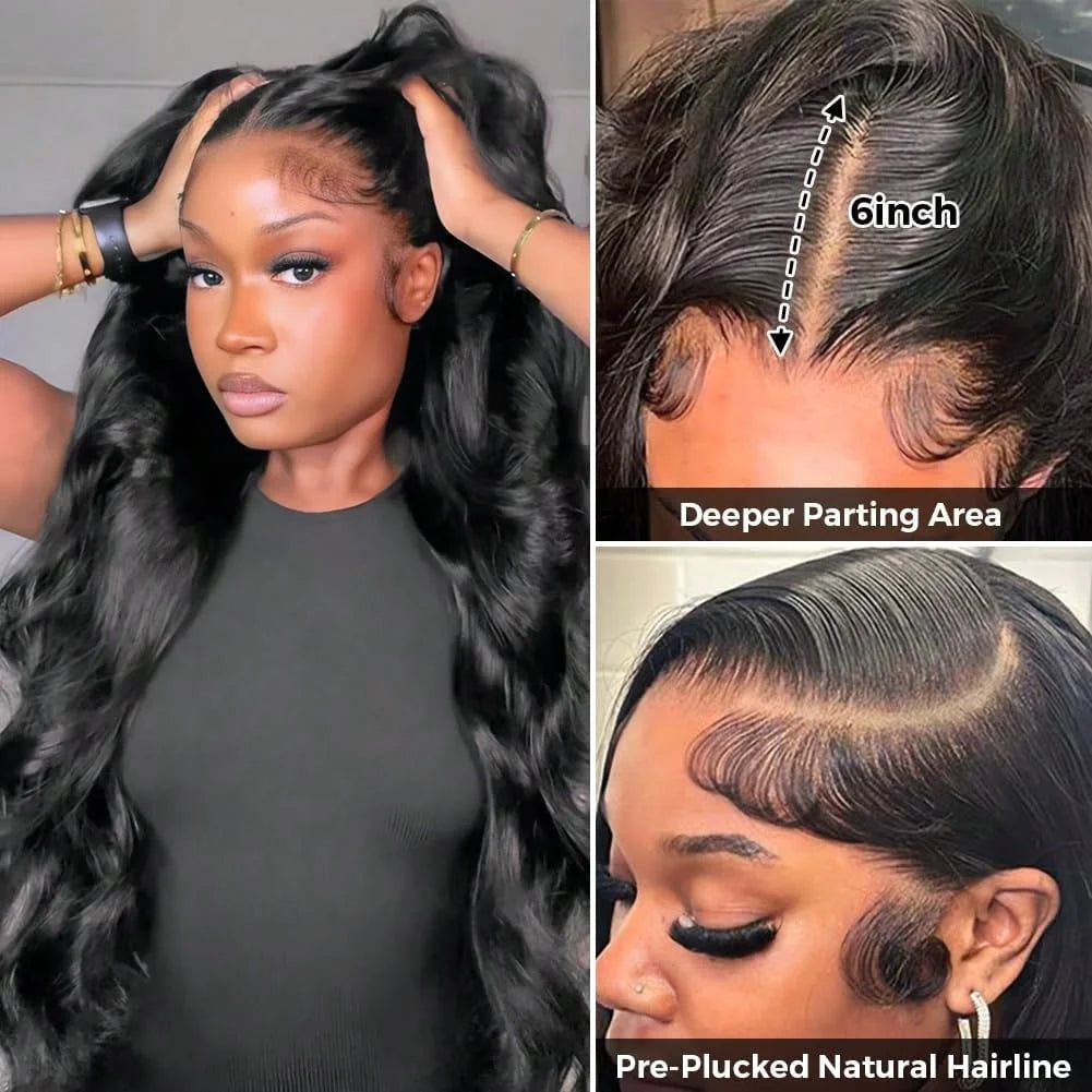 Women's 34 Inch 250% Density Body Wave HD Lace Front Human Hair Wig