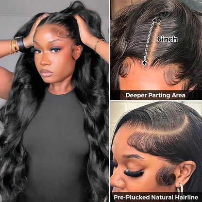 Women's 34 Inch 250% Density Body Wave HD Lace Front Human Hair Wig