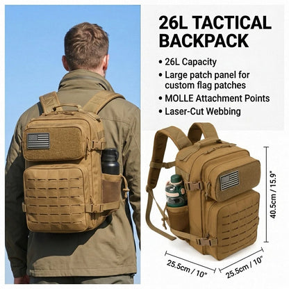 26L MOLLE Tactical Hiking Backpack with Dual Bottle Holders