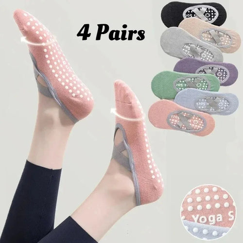 1 or 4 Pairs Women's Anti Slip Yoga Pilates Socks