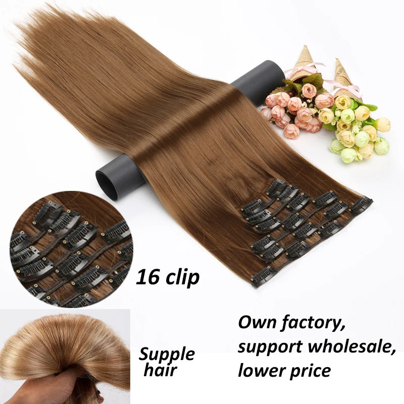 WIGSIN Women's 6 Piece Long Straight Clip In Hair Extensions