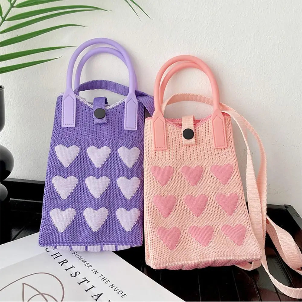 Knitted Mini Love Shoulder Bag for Women Phone Crossbody Bag