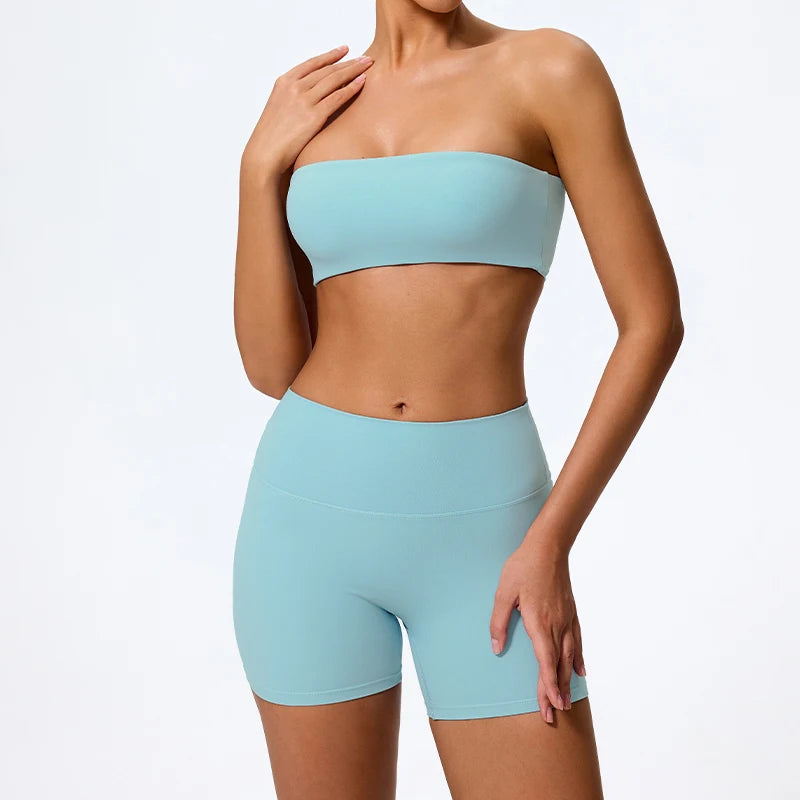 Women's 2 Piece Strapless Sports Bra and Yoga Set