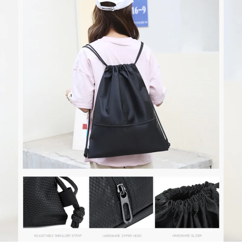 Unisex Lightweight Drawstring Sports Backpack with Zipper