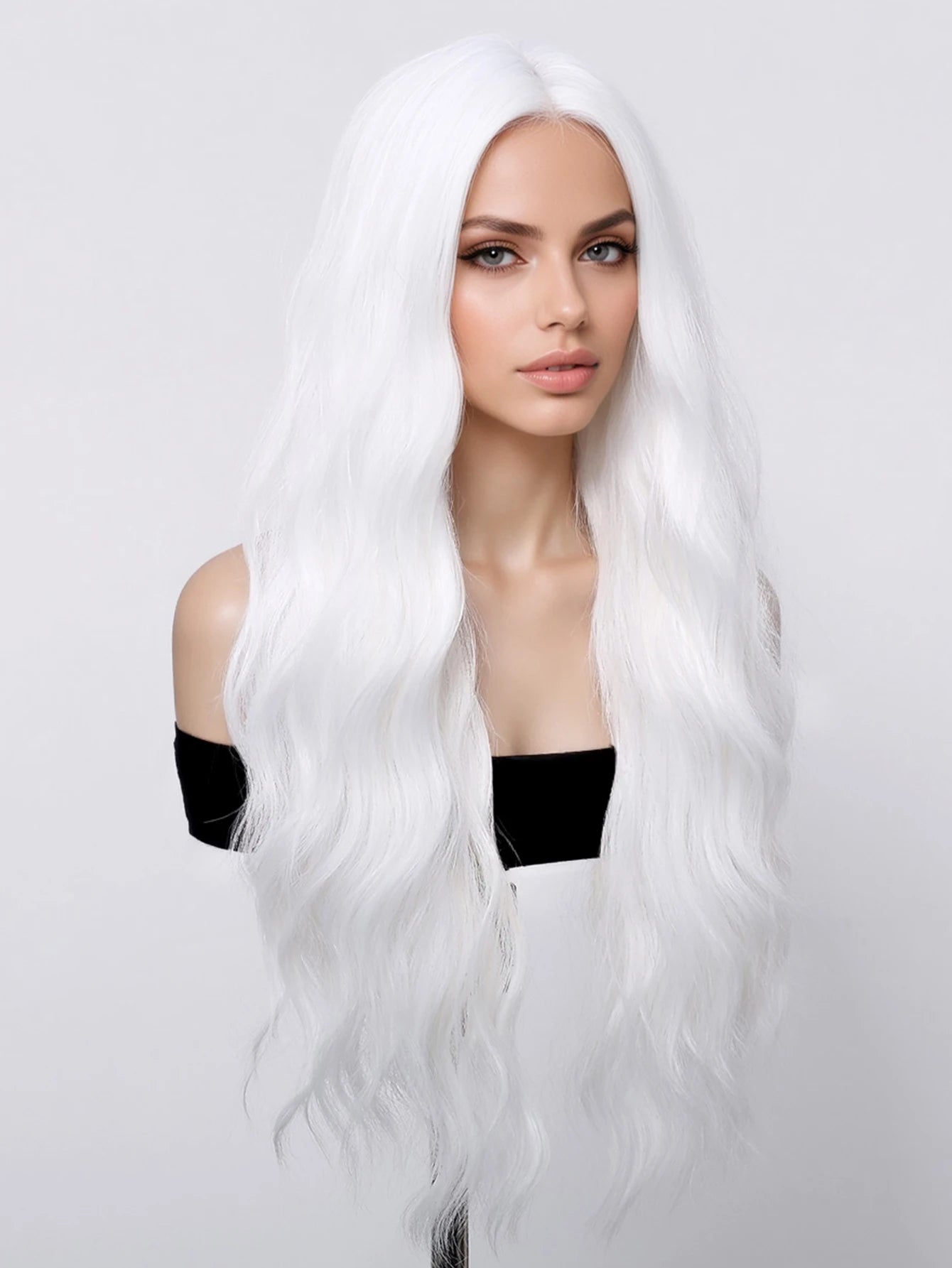 Women's Long Silver White Curly Synthetic Wig