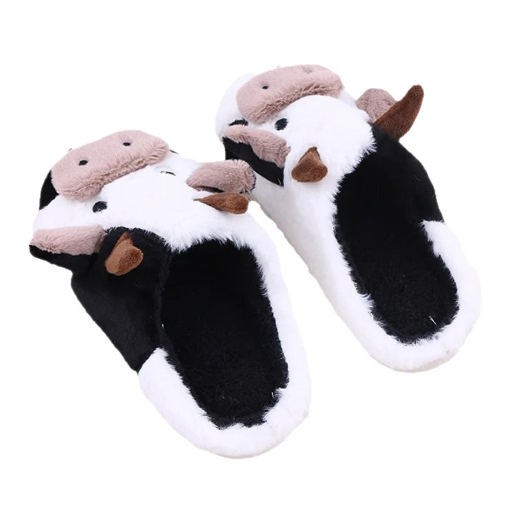 Unisex Cartoon Cow Warm Plush Indoor Slippers