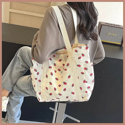 Women’s Printed Corduroy Shoulder Bag Casual Handbag