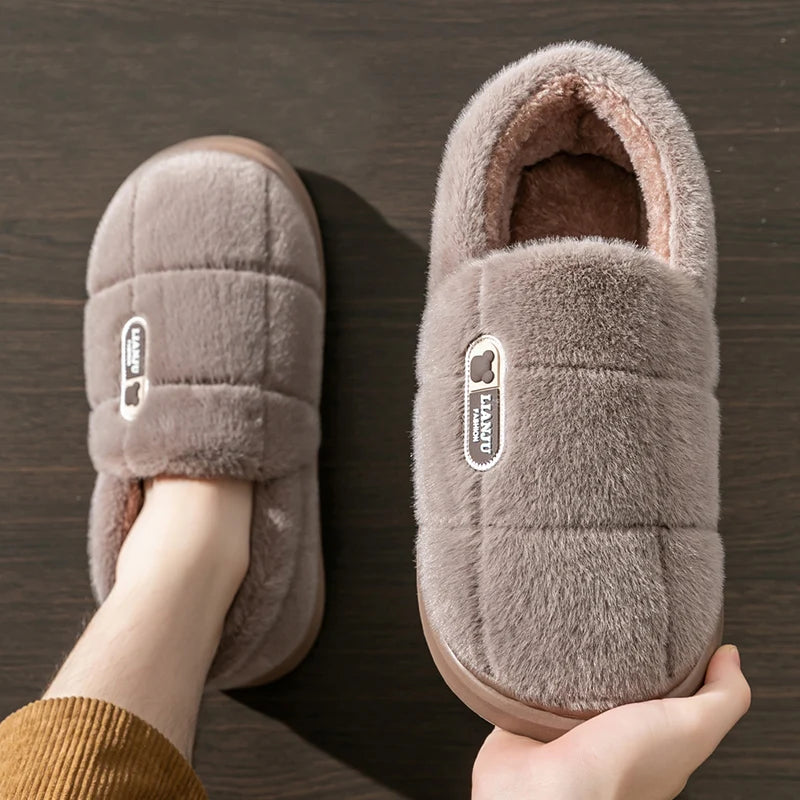 Unisex Warm Plush Heel Wrap Indoor Slippers