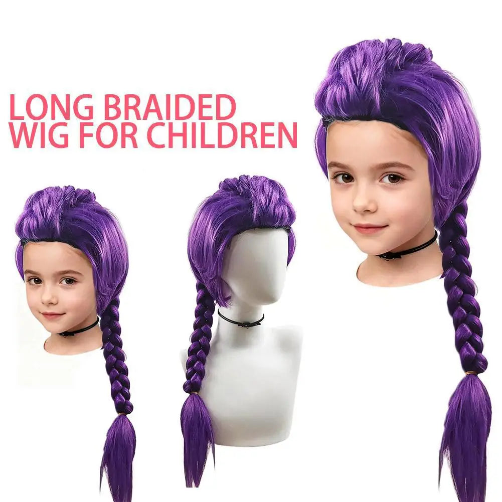 Purple Pink Long Braided Side Ponytail Cosplay Wig