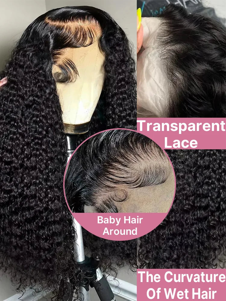 Women's 40 to 50 Inch 300% Density Deep Wave HD Lace Front Human Hair Wig