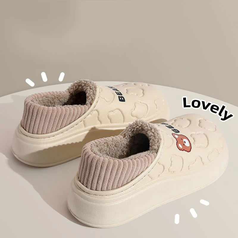 Waterproof Plush Winter Slippers for Men & Women Warm Non Slip Home Shoes