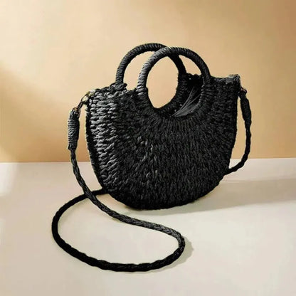 Women’s Woven Straw Rattan Half Moon Beach Tote Bag