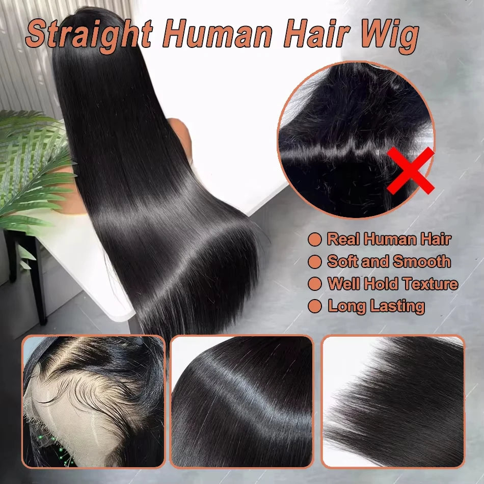 Women's 36 to 40 Inch Brazilian Bone Straight HD Lace Front Human Hair Wig