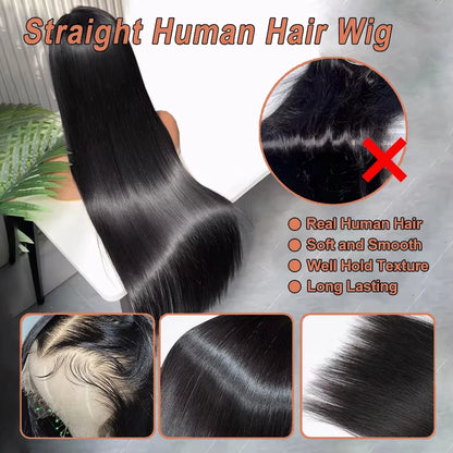 Women's 36 to 40 Inch Brazilian Bone Straight HD Lace Front Human Hair Wig