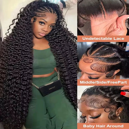 Women's 40 to 42 Inch Deep Wave HD Lace Front Human Hair Wig