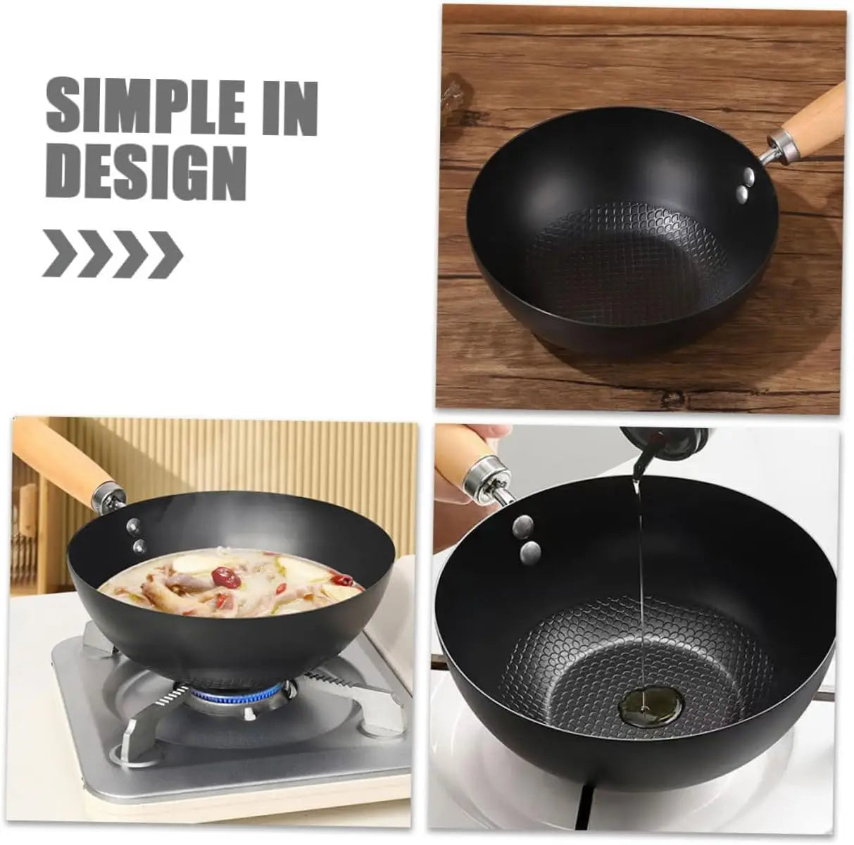 Uncoated Flat Bottom Iron Wok for Stir Fry Cooking