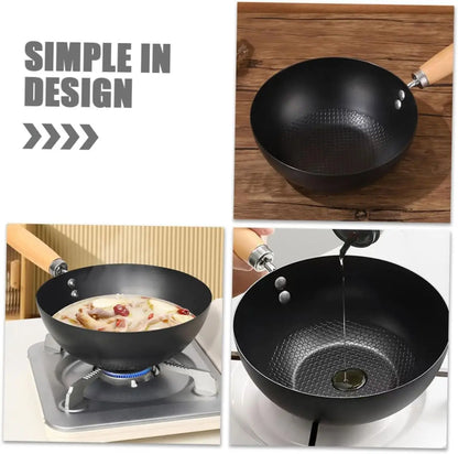 Uncoated Flat Bottom Iron Wok for Stir Fry Cooking