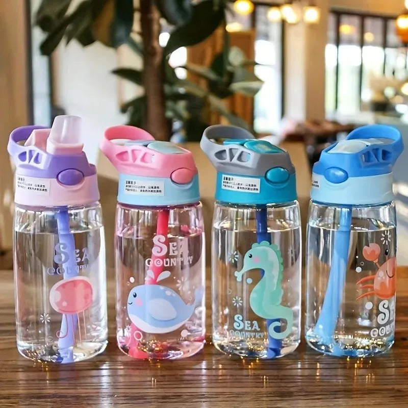 480ml Leak Proof Cartoon Kids Water Bottle with Straw