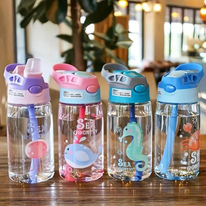 480ml Leak Proof Cartoon Kids Water Bottle with Straw