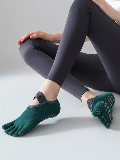1 Pair Women's Anti Slip Five Toe Yoga Pilates Socks