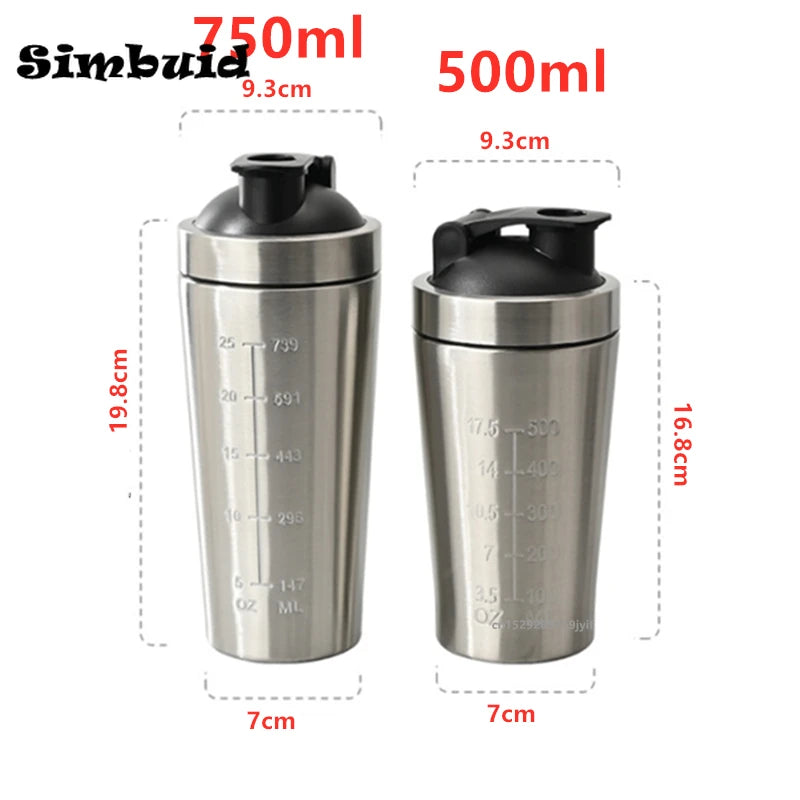 500ml or 750ml Stainless Steel Protein Shaker Bottle