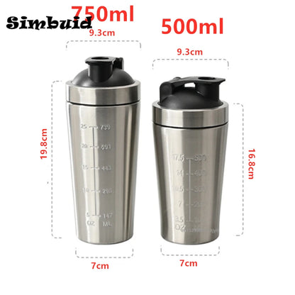 500ml or 750ml Stainless Steel Protein Shaker Bottle