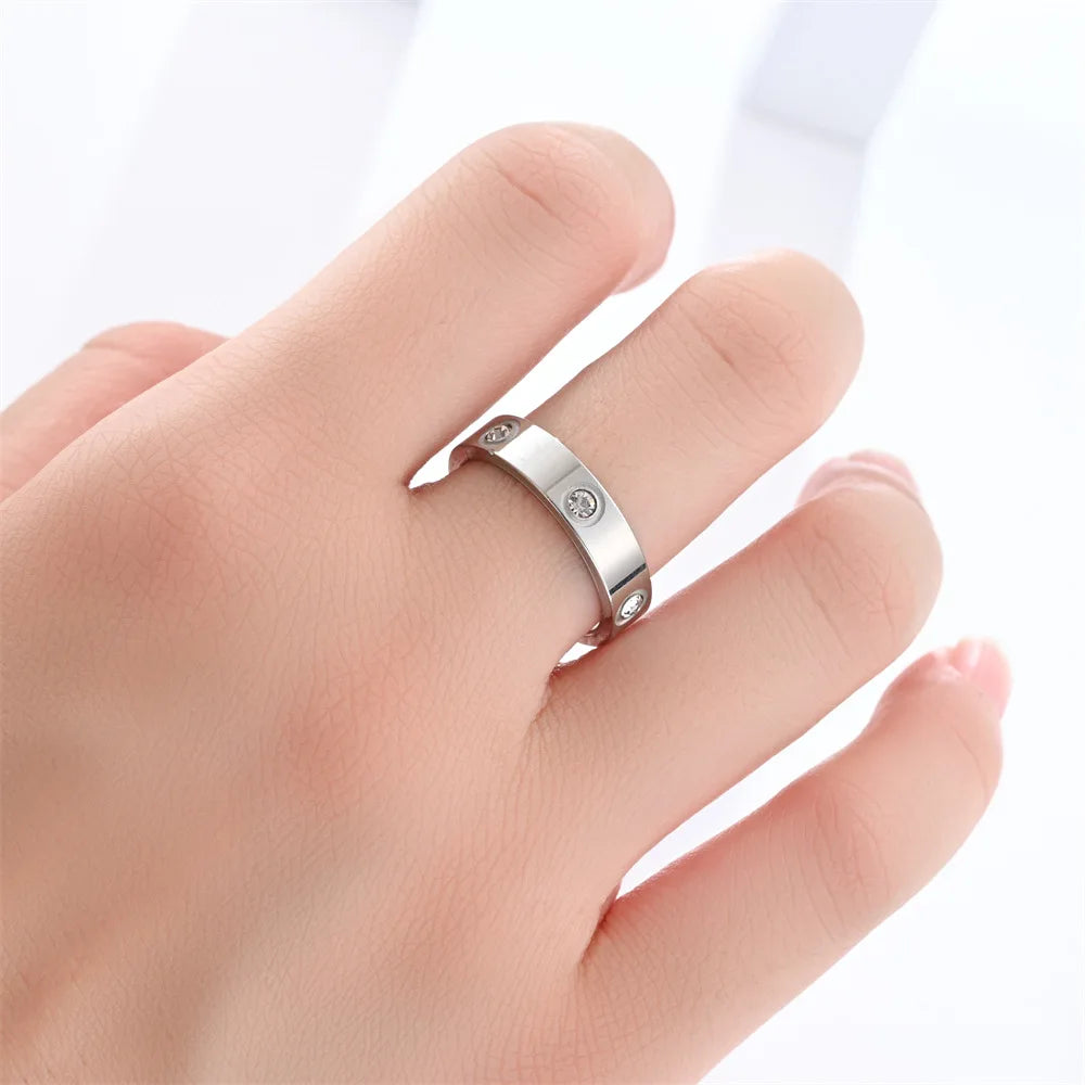 Classic Stainless Steel Diamond Ring for Men & Women Size 5–11