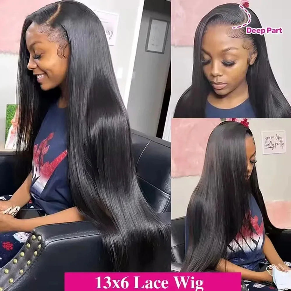 Women's 40 Inch 250% Density Straight HD Lace Front Human Hair Wig