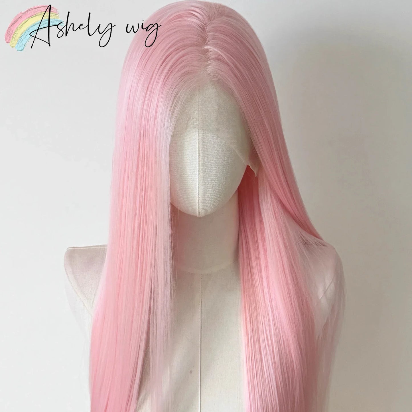 26 Inch Light Pink Straight Lace Front Wig